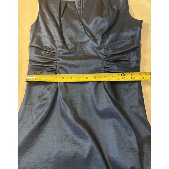 ADRIANNA PAPELL Blue Shimmer Sheath Dress 8 Ruched Split Neck Party Cocktail NEW - Picture 13 of 14